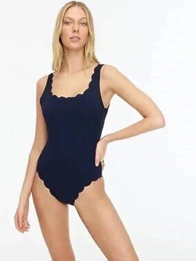 J.Crew Women's 14 Navy Blue Scallop Piqué Scoopback One-piece Swimsuit